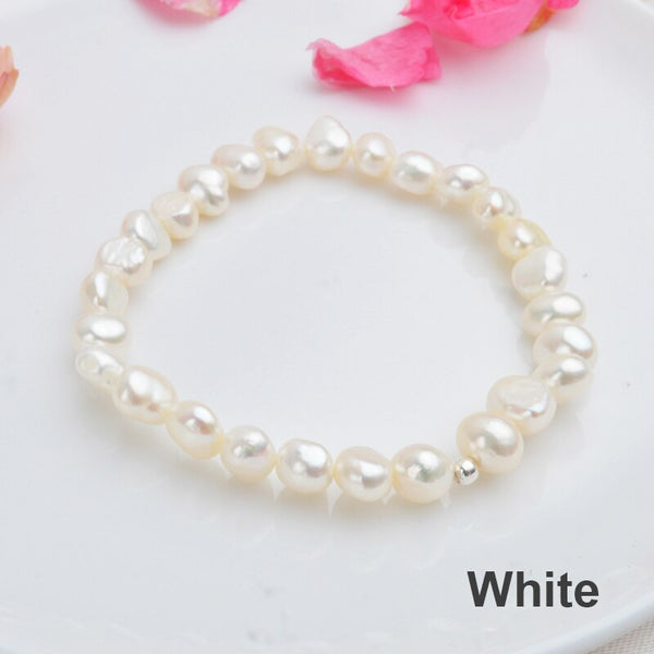 7-10mm Real Natural Freshwater Baroque Pearl Bracelets & Bangles For Women 925 Silver Beads Jewelry Gift