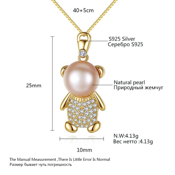 Brand Lovely Bear Freshwater Pearl Women Pendant Necklace High Quality Chain Necklace Women Jewelry Box Chain Necklace