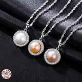 Classic Round 925 Sterling Silver Pendant Necklace with 9-9.5mm Pearls Natural Freshwater Pearl Fine Jewelry Hot001