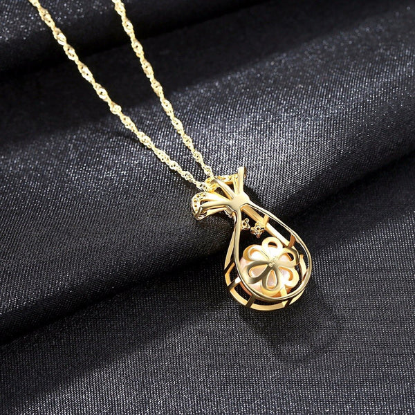 G18K gold-color 925Sterling Silver Water Bottle Necklace Inlaid CZ Natural Pearl Pendant For Women Jewelry Wedding Gift