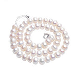 Real white Natural Freshwater Pearl Necklace Authentic semiround pearl jewelry for women gift