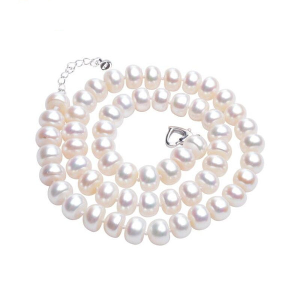 Real white Natural Freshwater Pearl Necklace Authentic semiround pearl jewelry for women gift