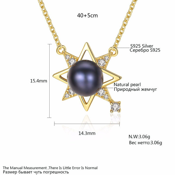 Newest 18K Gold-color 925 Sterling Silver Chic pearl Pendant Necklace Girls Wedding Accessories Lucky Star Shape Jewelry