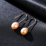 Simple Ear Hook 925 Sterling Silver Earrings 8-9mm Natural Rice Pearl Drop Earrings for Women Classic Pearl Jewelry