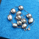 Real S925 sterling silver Natural Freshwater pearl pendant necklace Gray White 8-9mm Baroque pearl Jewelry for Women