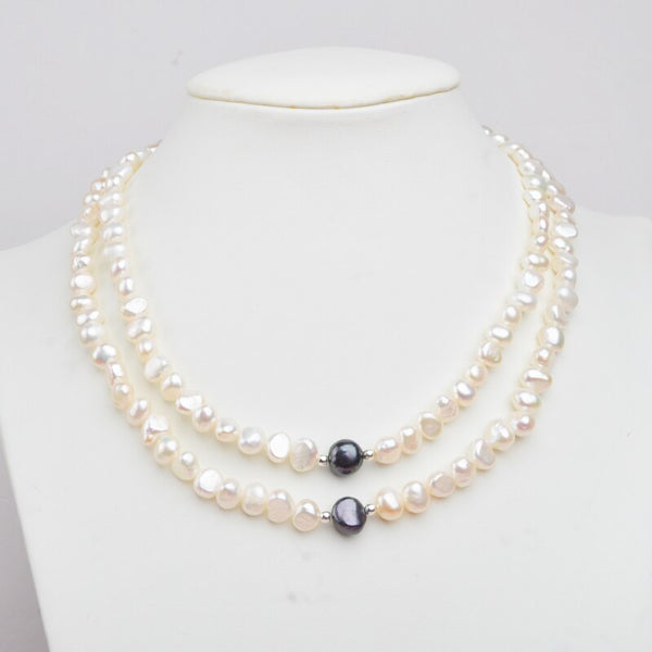 Real White Freshwater Pearl Necklace for Women with Pure 925 Sterling Silver Beads Handmade Jewelry Magnetic clasp