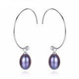 New Fashion Big Half Circle Earwire 925 Sterling Silver Drop Earring For Women Fine Freshwater Pearl Paved Banquet Gifts