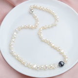 Real White Freshwater Pearl Necklace for Women with Pure 925 Sterling Silver Beads Handmade Jewelry Magnetic clasp