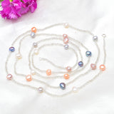 120CM Long Multi Color Baroque Fresh water Pearl Necklace, Crystal Beads Necklace , 925 Sterling Silver Clasp